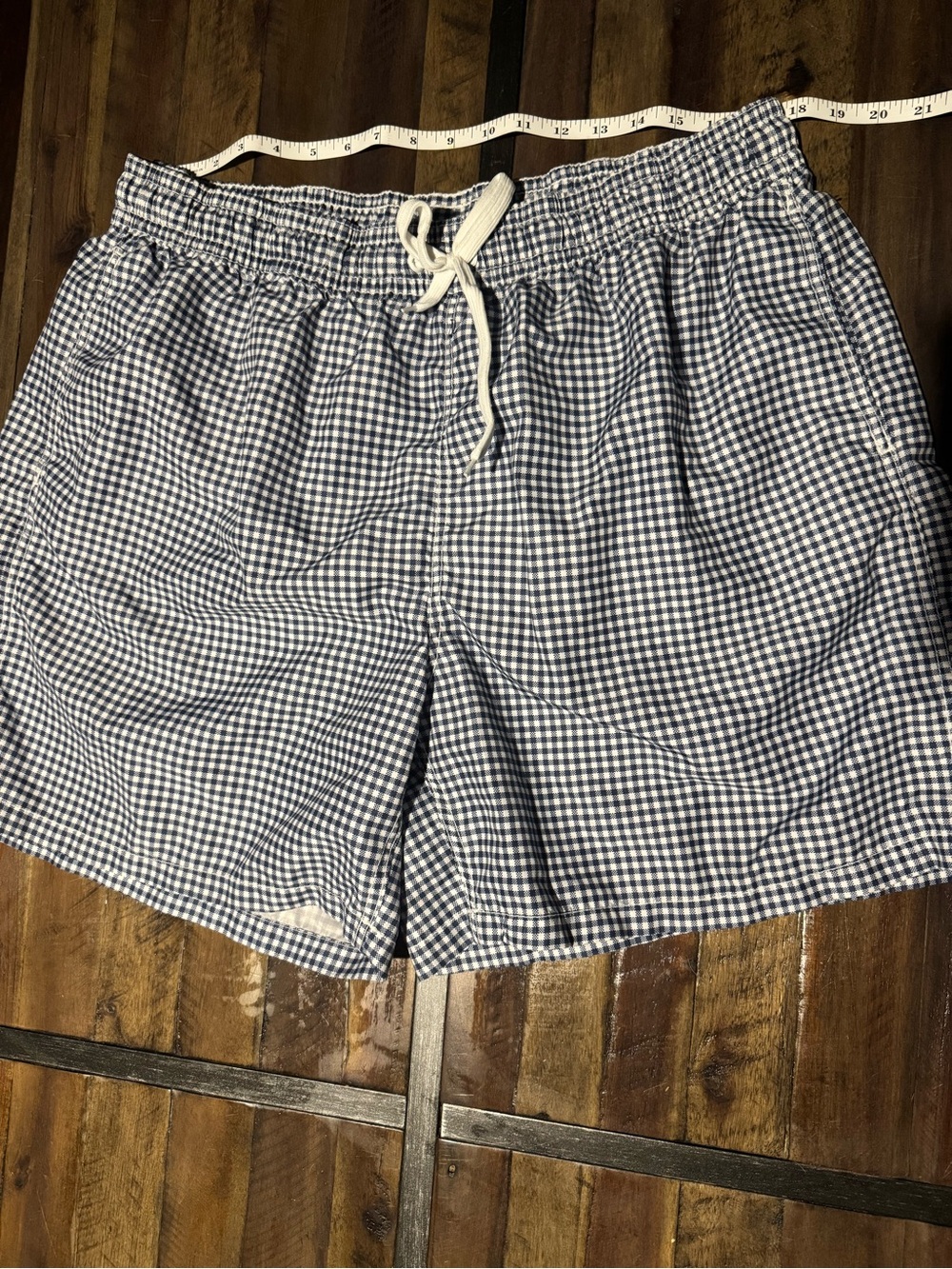 O'Neill Navy and White Gingham Drawstring Athletic Shorts
